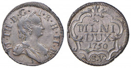MILANO Maria Teresa (1740-1780) 5 Soldi 1750 - MIR 428/2 MI (g 3,08) RR Bell’esemplare per questo tipo di moneta che di solito si trova molto circolat...