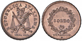 MILANO Repubblica Italiana (1802-1803) Progetto del soldo 1804 A. III - Crippa 19 CU (g 10,36) RR Segnetti da pulizia
qFDC
