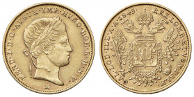 MILANO Ferdinando I (1835-1848) Mezza sovrana 1843 variante LOMR invece di LOMB - Gig. 36a (indicato R/4) AU (g 5,63) RRRR Ex Nomisma 55, lotto 780, c...
