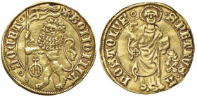 Nicolò V (1447-1455) Bologna - Bolognino d’oro (anonimo, con armetta Parentucelli) - Munt. 28; MIR 341/2 AU (g 3,44) RRR Modesti depositi, frattura de...
