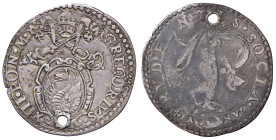Gregorio XIII (1572-1585) Fano - Giulio con la Fortuna - Munt. 387 AG (g 3,07) RRR Forato, come la maggior parte degli esemplari noti, e un poco poros...