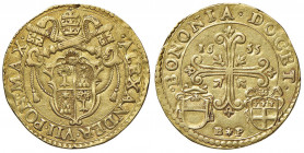 Alessandro VII (1655-1667) Bologna - Quadrupla 1655 - Munt. 51; MIR 1873/5 (cimasa con testina e conchiglia al D/ e cimasa dello stemma della città co...