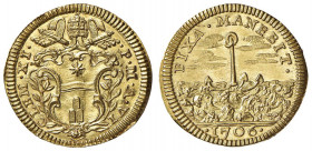 Clemente XI (1700-1721) Scudo A. VI - Munt. 18; MIR 2240 (indicata R/3) AU (g 3,37) RRRR Moneta di grande rarità, affascinante e in eccezionale stato ...