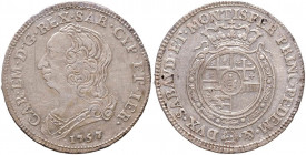 Carlo Emanuele III (1730-1773) Quarto di scudo 1757 - Nomisma 179; MIR 948c AG Sigillato qSPL da Emilio Tevere. Graffietto nel campo del D/
qSPL