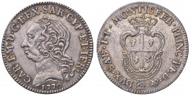Carlo Emanuele III (1730-1773) Quarto di scudo sardo 1770 - Nomisma 250 AG (g 5,88) R Conservazione eccezionale per questo tipo di moneta che di solit...