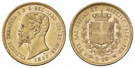 Vittorio Emanuele II (1849-1861) 10 Lire 1857 T - Nomisma 768 AU R Una minima screpolatura sullo stemma al R/ ma ottimo esemplare per questo nominale...