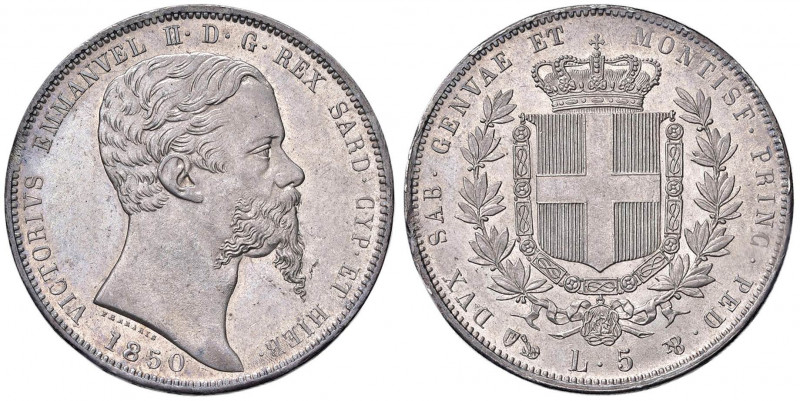 Vittorio Emanuele II (1849-1861) 5 Lire 1850 G - Nomisma 771 AG R Lieve difetto ...