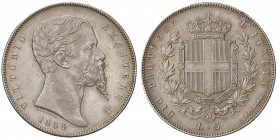 Vittorio Emanuele II re eletto (1859-1861) 5 Lire 1859 B - Nomisma 823 AG RR Colpetto al bordo e fondi leggermente lucidati ma bellissimo esemplare
q...