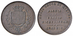 Esperimenti di monetazione per il nuovo Regno d’Italia (1859-1861) Milano - Saggio di bronzo nichelifero 1860 - Luppino PP47 CU (g 5,14) RRR Mancanza ...