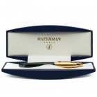 WATERMAN Penna stilografica - EDSON. Corpo della penna in pregiata e rara resina verde con finiture e cappuccio dorati. Pennino M in oro giallo 18kt. ...