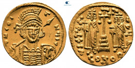 Constantine IV Pogonatus, with Heraclius and Tiberius AD 668-685. Constantinople. Solidus AV