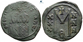 Theophilus, with Constantine AD 829-842. Constantinople. Follis or 40 Nummi Æ