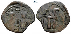 Andronicus II Palaeologus, with Michael IX AD 1282-1328. Constantinople. Assarion Æ