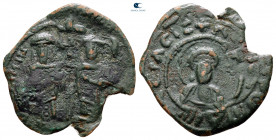 Andronicus II Palaeologus, with Michael IX AD 1282-1328. Constantinople. Assarion Æ