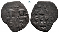 Andronicus II Palaeologus, with Michael IX AD 1282-1328. Constantinople. Assarion Æ