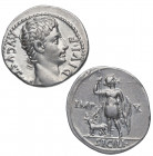 27 aC - 14 dC. Octavio Augusto. Sicilia. Denario. Ag. 3,75 g. RARA y más así. Bellísima. EBC+ / EBC. Est.1350.