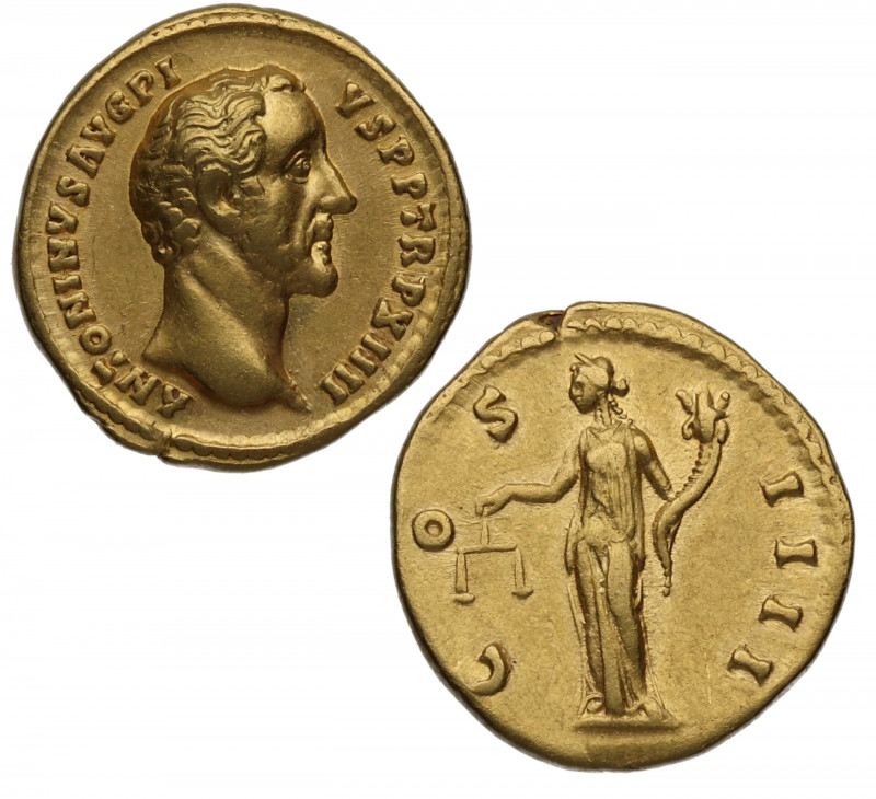 156 d.C. Antonino Pío. Roma. Áureo. Au. 7,14 g. Bella. Brillo original. EBC+. Es...