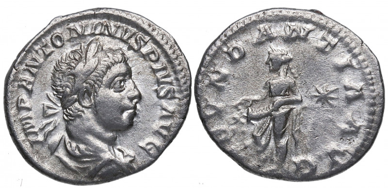 220/1 d.C. Heliogábalo. Roma. Denario. DS 4717 a.2. Ag. 3,18 g. ABVNDANTIA AVG. ...