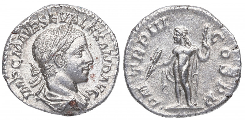 224 d.C. Alejandro Severo. Roma. Denario. DS 4814 u. Ag. 2,91 g.  PM TR P III CO...
