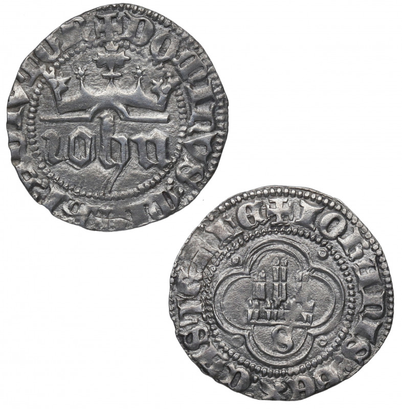1379-1390. Juan I (1379-1390). Sevilla. 1/2 Real. Ag. 1,70 g. Bella. Escasa así....