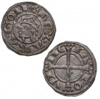 1196-1209. Alfonso I de Aragón. Marsella. Dinero. Ve. 0,83 g. Cabeza coronada a la izquierda y cruz patada adornada con tres puntos en cada brazo y co...