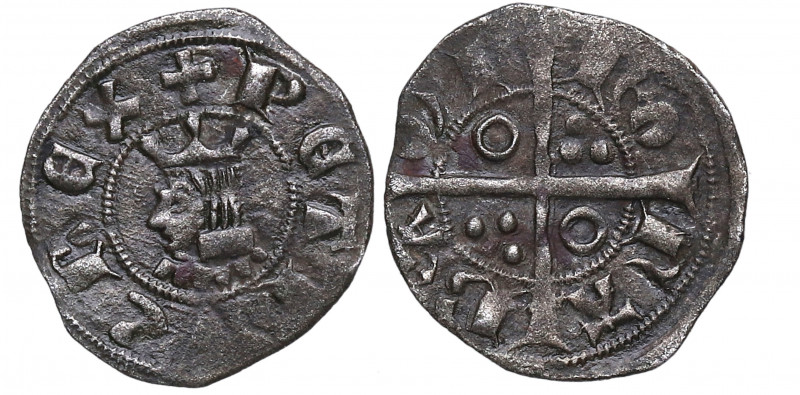 Pedro III de Aragón (1276-1285). Barcelona. Óbolo. Ag. 0,47 g. Atractiva. EBC-. ...