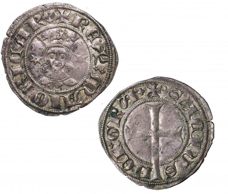 1311-1324. Sancho I . Mallorca. Dobler. Ve. 1,76 g. Efigie coronada de frente en...