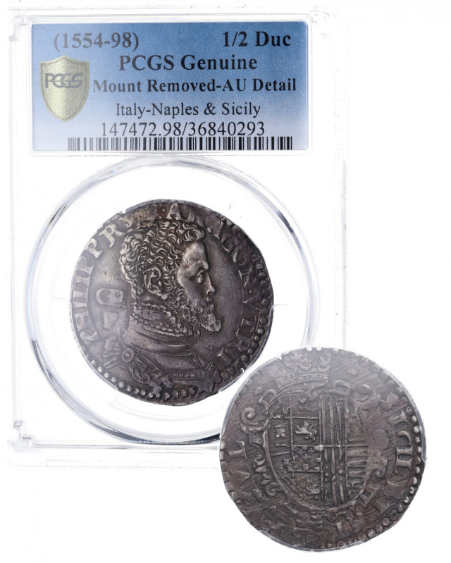 1554-98. Felipe II (1556-1598). Napoles. 1/2 Ducaton. Ag. Encapsulada por PCGS e...