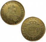 1762. Carlos III (1759-1788). Santiago. 8 escudos. J. A&C 2028. Au. 27,00 g. Busto de Fernando VI. Bellísima. Pleno brillo original. Muy Rara así. SC-...