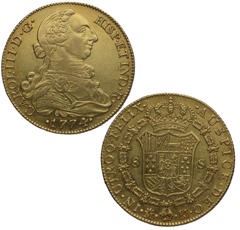 1774. Carlos III (1759-1788). Madrid. 8 escudos. PJ. A&C 1960. Au. 27,07 g. Bell...