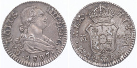 1797. Carlos IV (1788-1808). Madrid. 1/2 Real. MF. A&C 259. Ag. 1,37 g ESCASA. EBC-. Est.170.