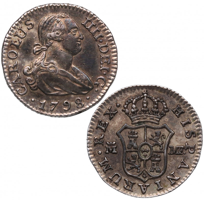 1798. Carlos IV (1788-1808). Madrid. 1/2 Real. MF. A&C 260. Ag. 1,40 g. Pátina. ...