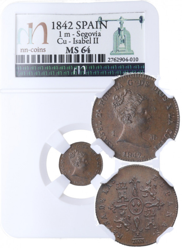 1842. Isabel II (1833-1868). Segovia. 1 Maravedí. A&C 35. Cu. Encapsulada por Nn...