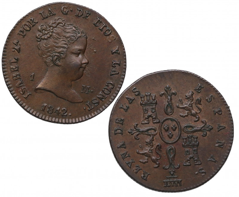 1842. Isabel II (1833-1868). Segovia. 1 Maravedí. A&C 35. Ae. 1,29 g. Bella. Bri...