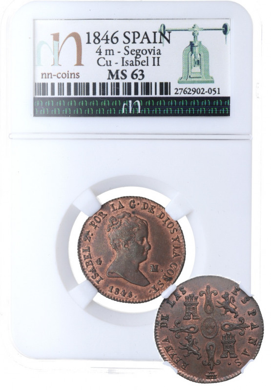 1846. Isabel II (1833-1868). Segovia. 4 Maravedís. A&C 133. Cu. NN MS63. Bella. ...