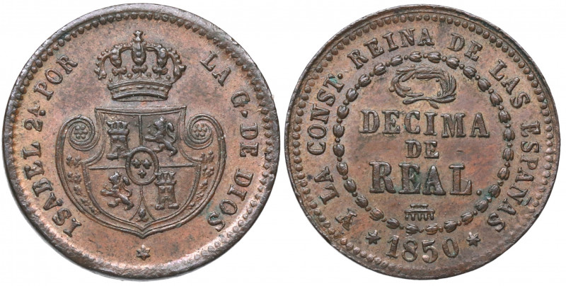 1850. Isabel II (1833-1868). Décima de Real. A&C 141. Cu. 3,72 g. EBC+. Est.80.