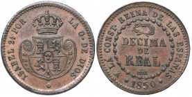 1850. Isabel II (1833-1868). Décima de Real. A&C 141. Cu. 3,72 g. EBC+. Est.80.