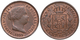 1859. Isabel II (1833-1868). Segovia. 5 Céntimos de Real. A&C 164. Cu. 1,74 g. SC- / SC. Est.90.