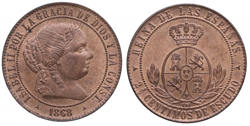 1868. Isabel II (1833-1868). Segovia. 2,5 Céntimos de Escudo. CM. A&C . Cu. 6,21...