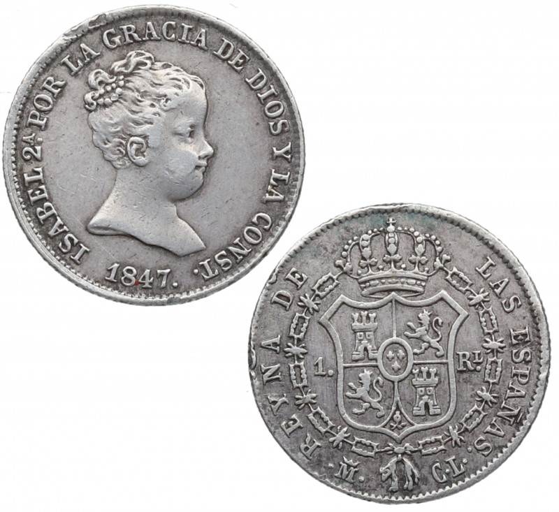 1847. Isabel II (1833-1868). Madrid. 1 Real. CL. A&C 299. Ag. 1,48 g. Bella. Bri...