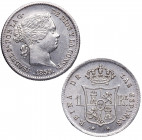 1859. Isabel II (1833-1868). Madrid. 1 Real. A&C 308. Ag. 1,23 g. Bella. Brillo original. SC-. Est.150.