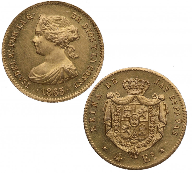 1865. Isabel II (1833-1868). Madrid. 4 Escudos. A&C 688. Au. 3,34 g. SC-. Est.32...