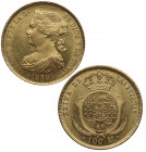 1858. Isabel II (1833-1868). Madrid. 100 reales. A&C 785. Au. 8,29 g. Bella. Brillo original. SC-. Est.500.