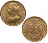 1863. Isabel II (1833-1868). Madrid. 100 reales. A&C 790. Au. 8,43 g. Bella. Brillo original. SC-. Est.500.