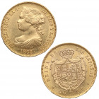 1865. Isabel II (1833-1868). Madrid. 10 Escudos. A&C 810. Au. 8,63 g. Bella. Brillo original. SC-. Est.500.