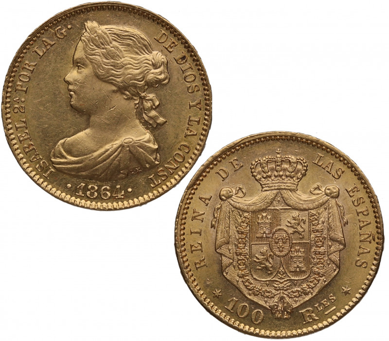 1864. Isabel II (1833-1868). Madrid. 100 reales. A&C 792. Au. 8,39 g. Bella. Bri...