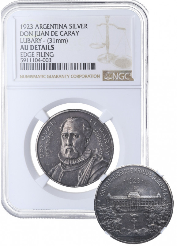 1923. Argentina. Don Juan De Garay Fundador De Santa Fe. Ag. Encapsulada por NGC...