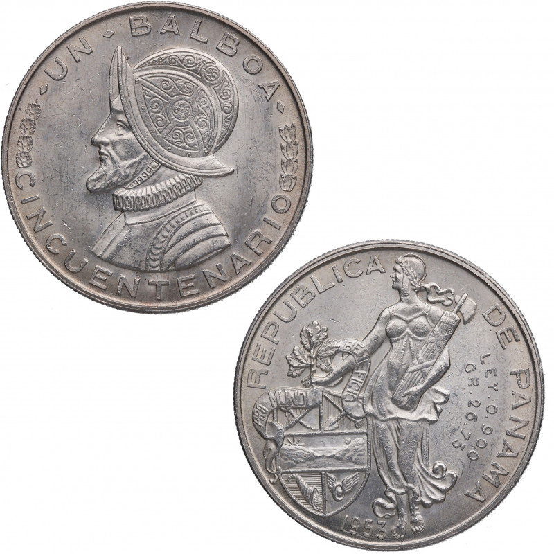 1953. Panamá. 1 Balboa. Ag. 26,76 g. 50º aniversario - Independencia. SC-. Est.8...