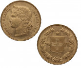 1893. Suiza. 20 francos. Au. 6,45 g. Bella. Brillo original. SC-. Est.350.