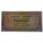 1938. Estado Español (1936-1975). Burgos. 50 pesetas. SERIE B. Gran parte de apresto original. ESCASO sin manipulaciones
  Doblez central. Insignific...